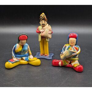 Vintage Small Turkish Figurines Traditional People 1970s Set of 3 Colorful
